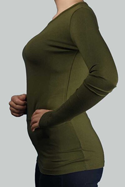 Altobeh Μακρυμάνικο λαιμόκοψη Lycra Χτενισμένο Βαμβακερό Γυναικείο Κορμάκι - Χακί