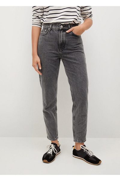 MANGO Woman Jean mom de damă gri 100% bumbac
