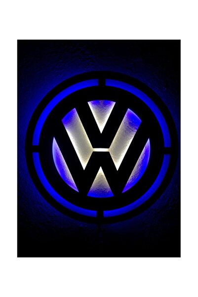 Genel Markalar Volkswagen Logo Dekoratif Led Işıklı Ahşap Tablo