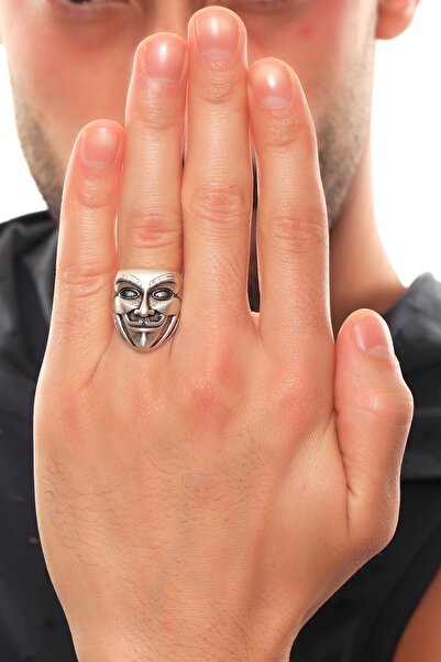 LABALABA ERKEK ANTİK GÜMÜŞ KAPLAMA V FOR VENDETTA YÜZÜK