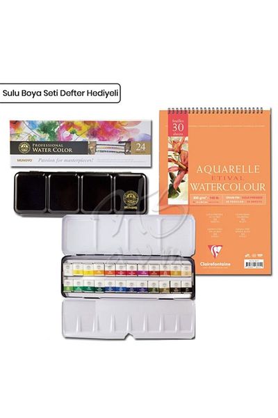 Mungyo Professional Watercolor Set 24 Pieces Half Tablet Notebook Gift