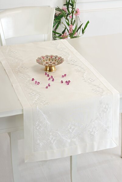 ÖDEL HOME كريم بولدان حرير مطرز بالزهور 50x130 سم عداء