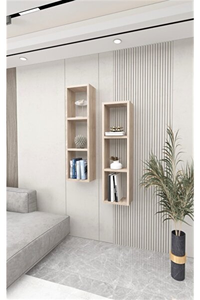 Dekormer Design Kitaplık İkili Çapraz Cordoba Renk Duvar Rafı Takım