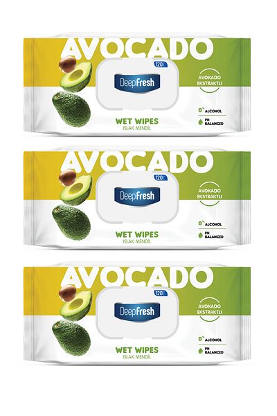 Deep Fresh Natural Essences Avocado Wet Wipes 3 X 120 Sheets