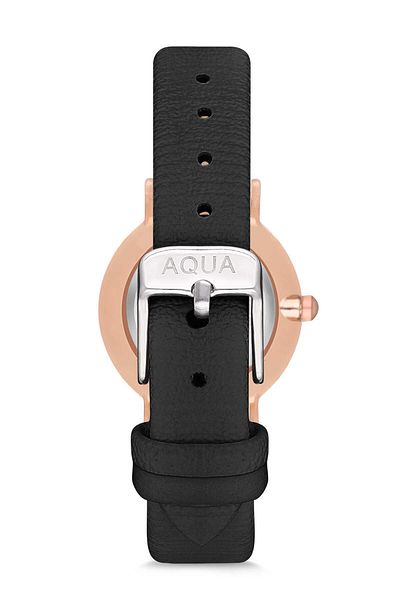 Aqua Di Polo 1987 ساعة يد نسائية من الجلد باللون الأسود Apsv1-a5800-kd352