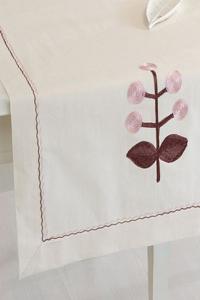 ÖDEL HOME قماش بولدان طبيعي مطرز بالزهور مقاس 50x130 سم