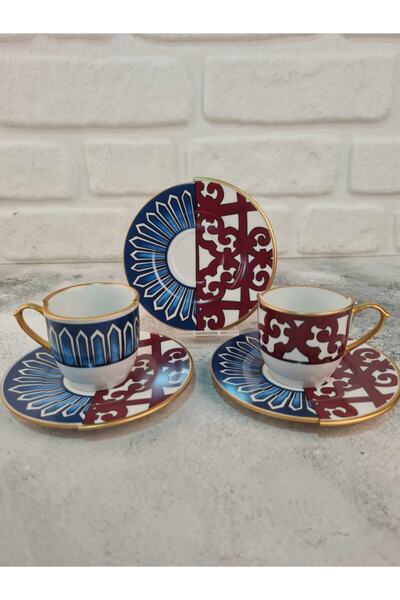EMİRA HOME Olivia Double Patterned Turkish Coffee Set for 6 People