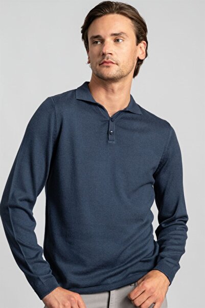 Tudors Pulover pentru bărbați, slim fit, subțire, cu nasturi, cu gât polo, un...