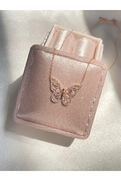 Harlofia Jewelry 925 Ayar Gümüş Baget Taşlı Kelebek Kolye