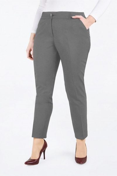 Modakenti Women's Large Size Classic Pocket Fabric Trousers - Dark Gray