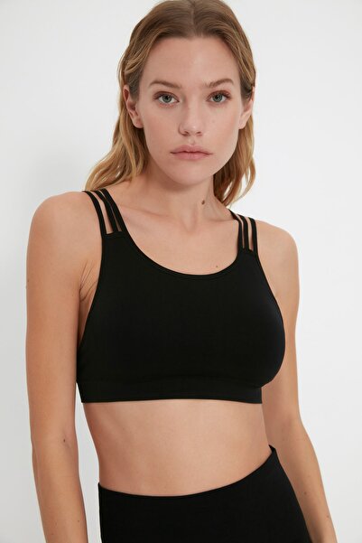 Trendyol Collection Czarny bezszwowy/bez szwu podparty/stylizujący z paskiem na plecach, dzianinowy biustonosz sportowy TWOAW22SS0030