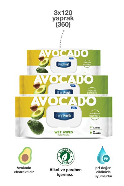 Deep Fresh Doğal Özler Avokado Islak Mendil 3 X 120 Yaprak