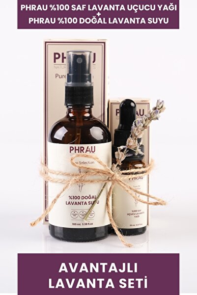 Phrau زيت وماء عطري نقي 100% بلون اللافندر - 20 مل + 100 مل، مجموعة من قطعتين