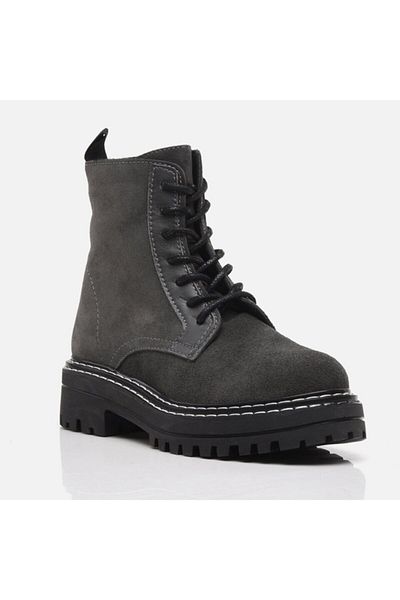 Hotiç Genuine Leather Anthracite Women's Flat Boots