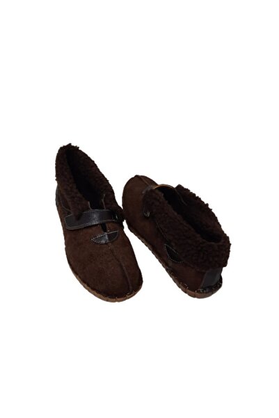 KAPAR Чехли с велкро закрепване, подходящи за носене на закрито и на открито, зимни кожени чехли в цвят кафе