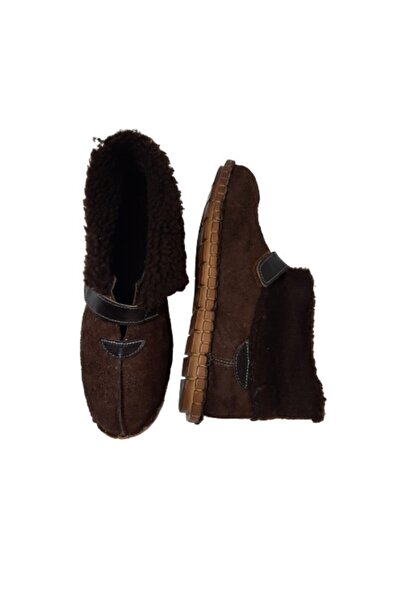 KAPAR Чехли с велкро закрепване, подходящи за носене на закрито и на открито, зимни кожени чехли в цвят кафе