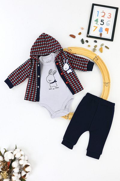 Umaybebek Rabbit Hooded 3-Piece Baby Set Red