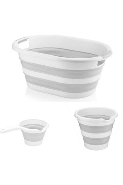 ÇARŞIPAK Hobby Life 3 τεμαχίων γκρι σετ - Πτυσσόμενο καλάθι, κάδος και κούπα πλαστικό