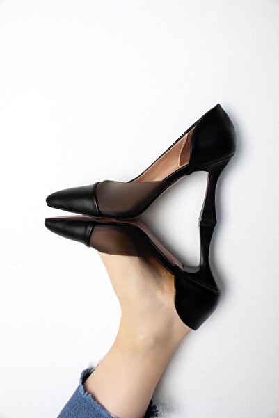 Lal Shoes & Bags Shine Kadın Şeffaf Detaylı Topuklu Ayakkabı-siyah