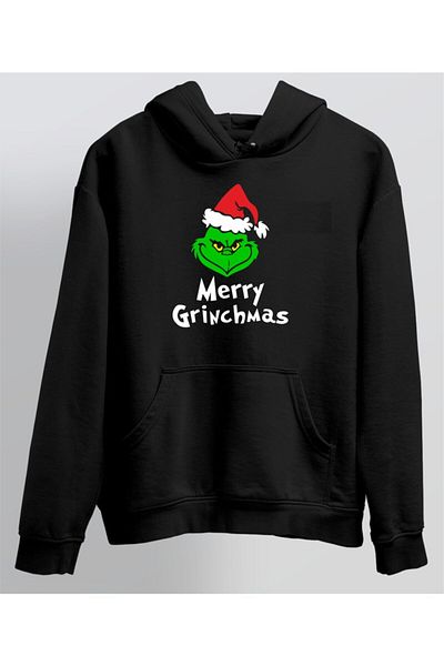 venüsdijital Grinch Christmas Design Unisex Black Hoodie