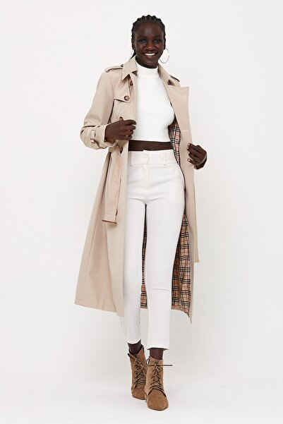 Bigart Astarlı Kruvaze Uzun Diz Altı Kemik Trençkot Geniş Beden Aralığı