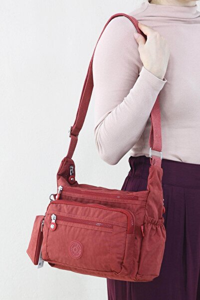 Depoms Kiremit Kadın Çapraz Askılı Postacı Omuz Çantası Krinkıl Kumaş Çok Göz...