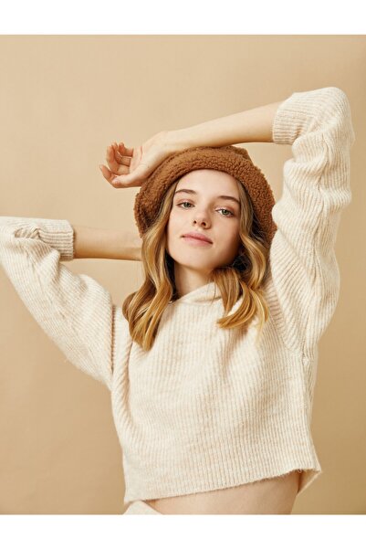 Koton Gerippter Strickpullover mit Kapuze