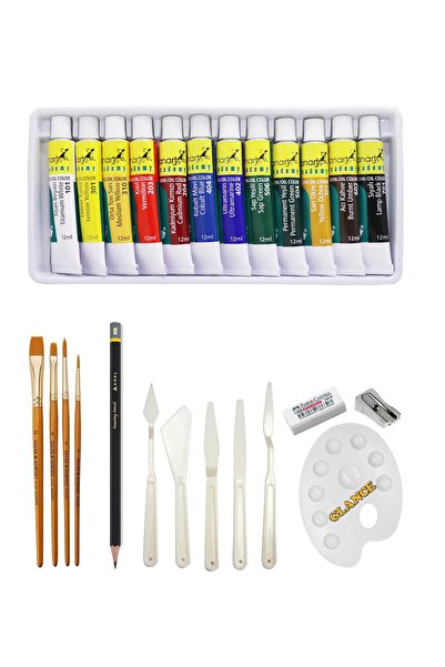 GLANCE Fanart Academy Yağlı Boya Seti 12x12ml Daler Rowney 4'lü Fırça Seti Pl...
