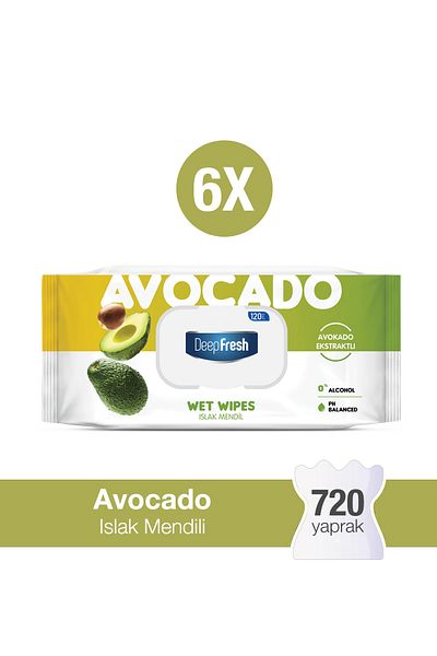 Deep Fresh Natural Essences Avocado Wet Wipes 6 X 120 Sheets