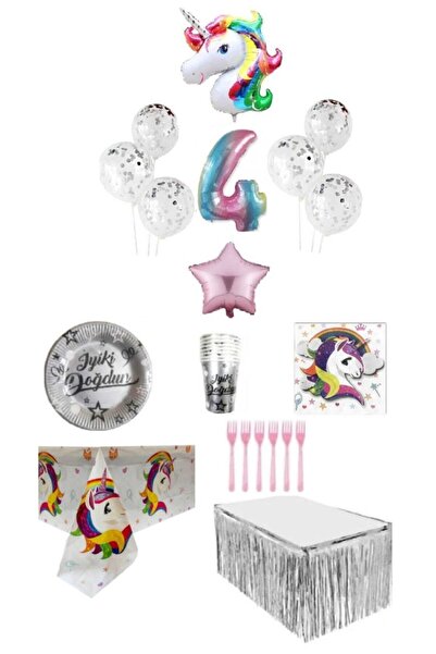 Dipak Комплект за 4-ти рожден ден с тематика „Еднорог“ за 16 гости