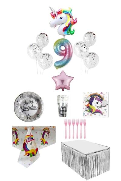Dipak Set de ziua de naștere cu tematică unicorn pentru 9 ani pentru 16 persoane