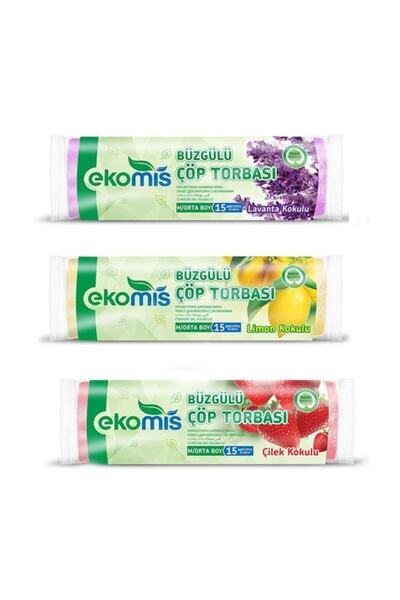 Ekomis Parex Ekomis Drawstring Garbage Bag Strawberry, Lemon, Lavender 3 Pack Medium Size