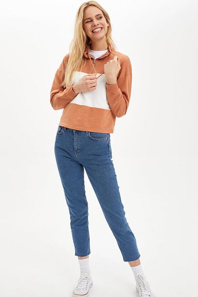 DeFacto Regular Fit Pocketless Long Sleeve 100% Cotton Sweatshirt
