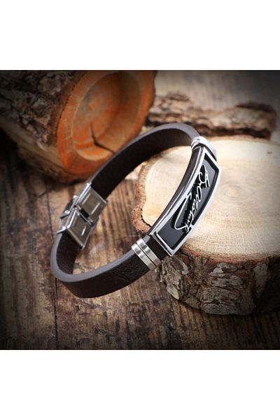 axexuar Ataturk Signed Leather Rubber Steel Women Men's Bracelet