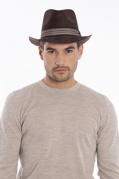 CosmoOutlet Cowboy Model Nubuck Look Panama Trilby Unisex Brown Hat