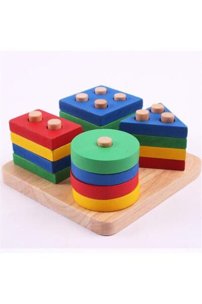 Çağrı Ahşap Geometrik Şekilli Ahşap Vidalama Yerleştirme Oyunu Puzzle