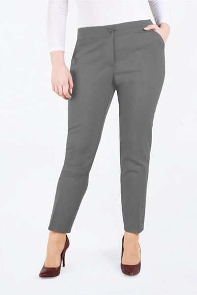 Modakenti Women's Large Size Classic Pocket Fabric Trousers - Dark Gray