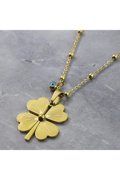 BERS AKSESUAR Top Zincirli Yonca Gold Renk Çelik Kolye