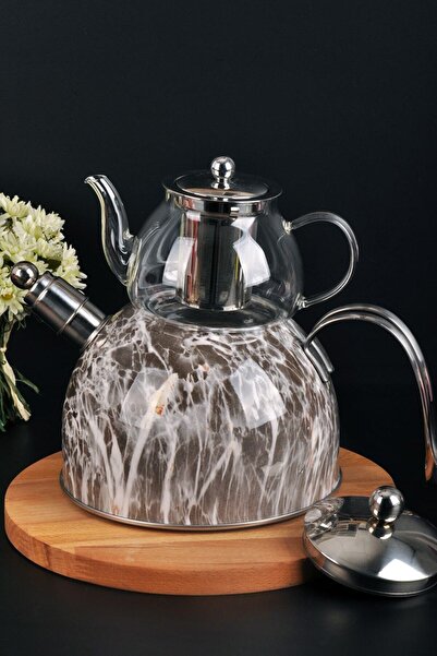 Paçi Mermer Düdüklü Cam Çaydanlık Takımı