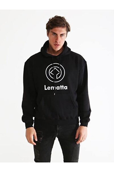 Baskılı Unisex Siyah Kapüşonlu Sweartshirt