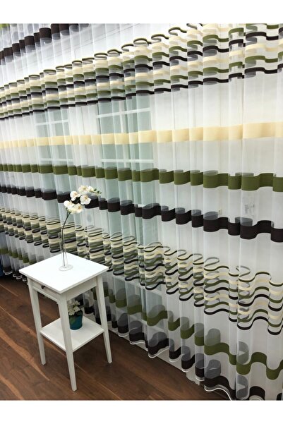 perdealemi Transverse Striped Banded Sports Tulle Curtain, 100x260, Sparse Pleat, 1/2