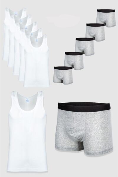 NACAR STORE 5'li Erkek Pamuklu Likralı Atlet Boxer Takımı