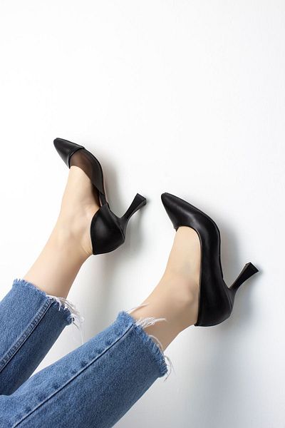 Lal Shoes & Bags Pantofi cu toc detaliați transparenți de damă Shine-negri