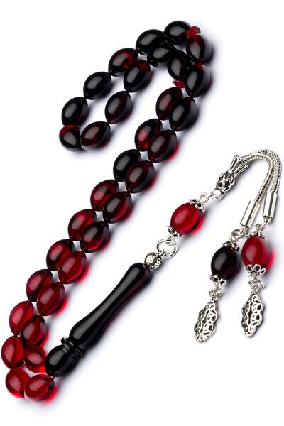 OTTOTESBİH Ανδρικό χάντρες προσευχής από ασημί κόκκινο μαύρο χρώμα, κεχριμπαρ...