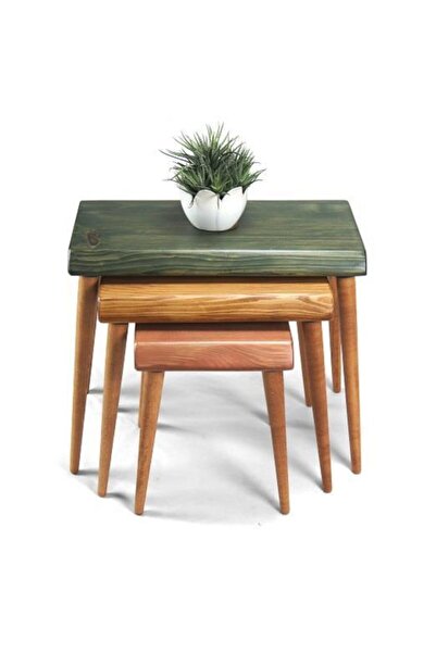 Mobenta Doğal Ağaç Masif Kütük 3’lü Zigon Sehpa