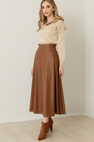 VOLT CLOTHİNG Damen-Lederrock Mevlana Tan