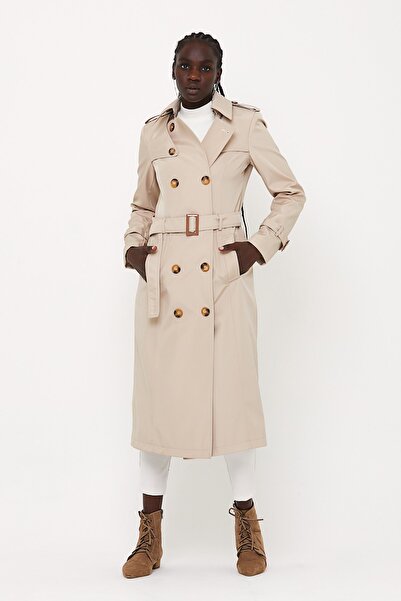 Bigart Astarlı Kruvaze Uzun Diz Altı Kemik Trençkot Geniş Beden Aralığı