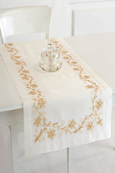 ÖDEL HOME كريم بولدان حرير مطرز بالزهور 50x130 سم عداء