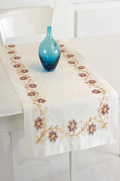 ÖDEL HOME كريم بولدان حرير مطرز بالزهور 50x130 سم عداء