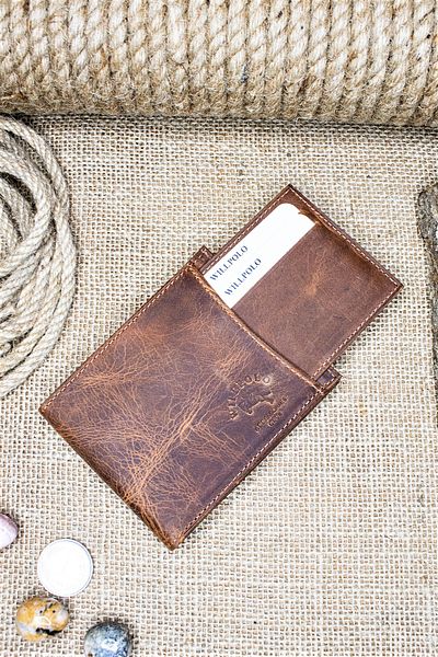willpolo Γνήσιο δέρμα Crazy Leather Ανδρικό Πορτοφόλι + Θήκη Κάρτας ανοιχτό καφέ